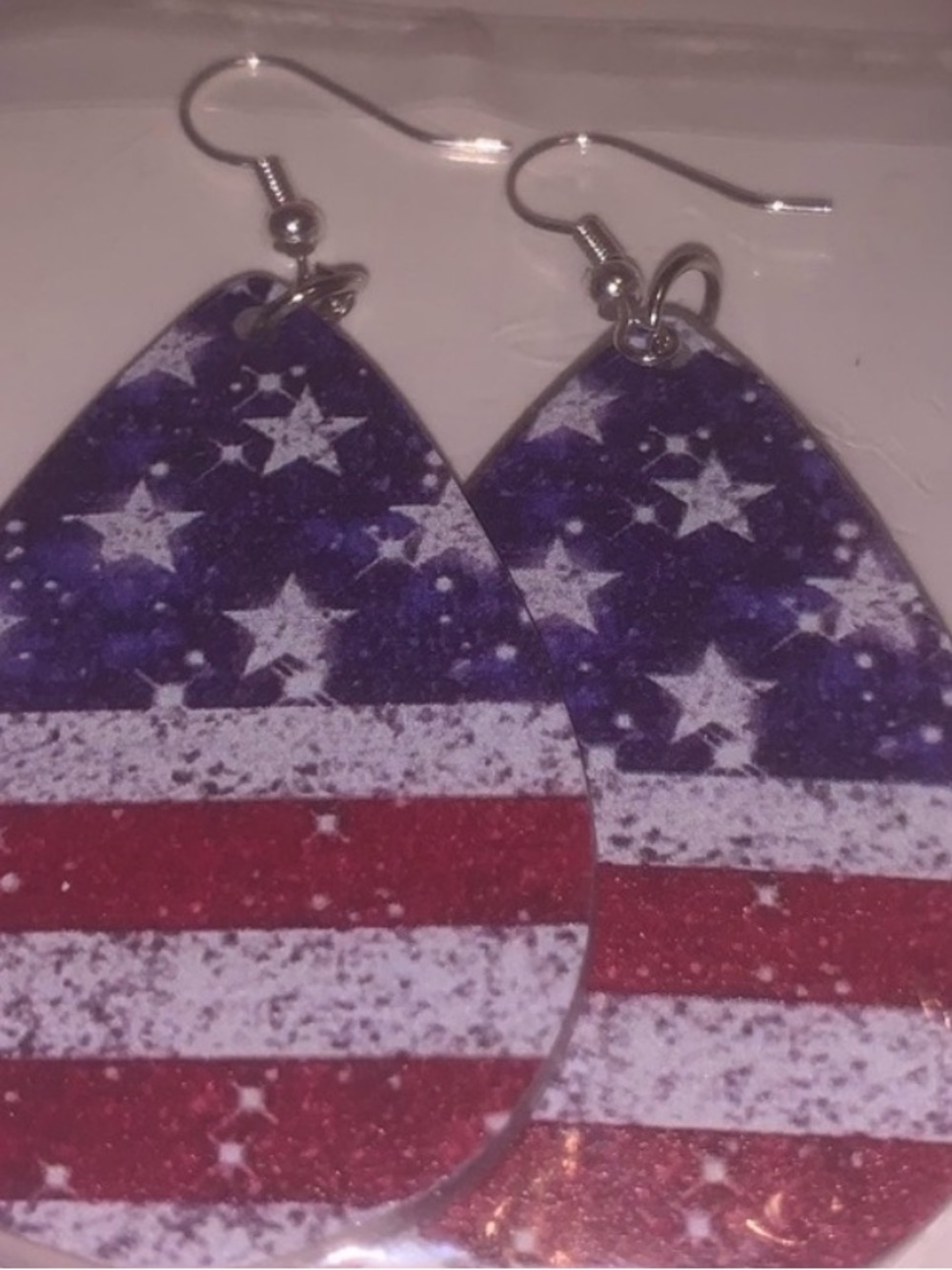 Patriotic Teardrop Flag Earrings - Red, White & Blue NEW - Picture 2 of 5